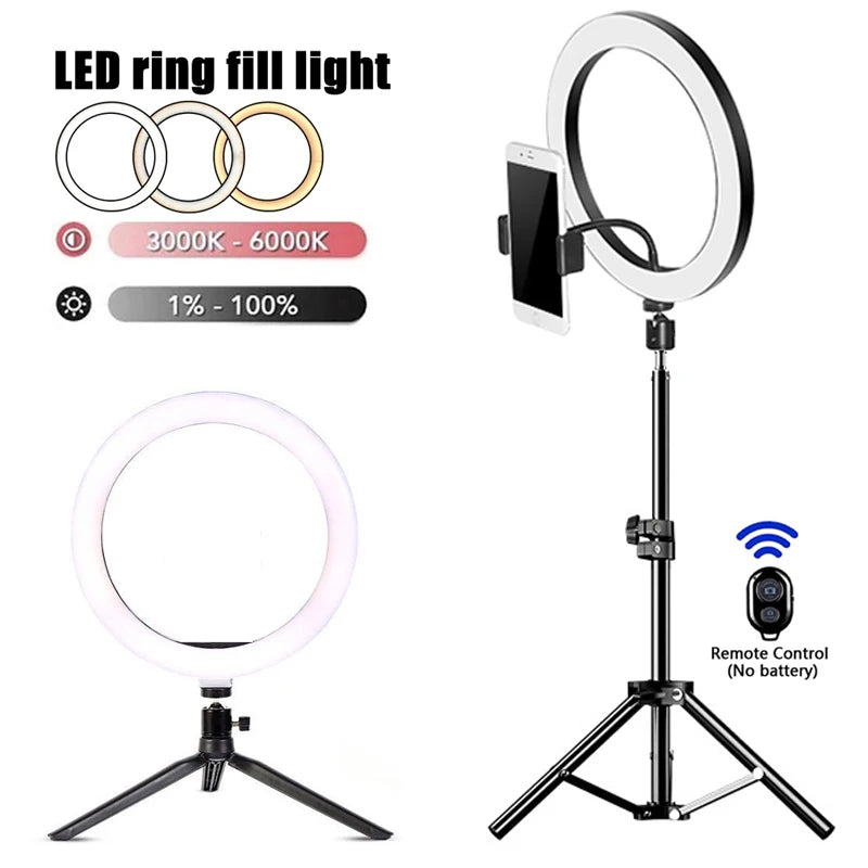 LED Selfie Ring Iluminação, Lâmpada fotográfica, USB Remote, Luz de preenchimento, Suporte do telefone, Tripé, YouTube, TikTok, Vídeo, Live