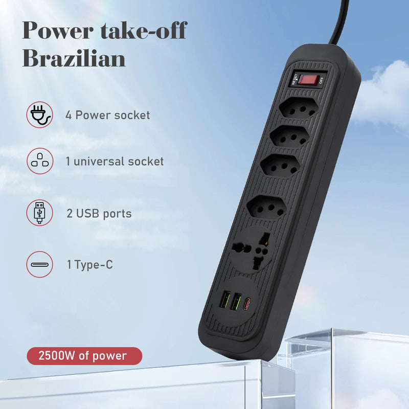 extensão tomada,filtro de linha,extensão elétrica,tomada usb,plug,regua tomadas de energia,filtro de linha brasil,100-220V，10A