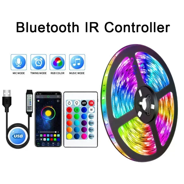 USB Cor Mudar LED Strip Lights, 5050 RGB, fita flexível da lâmpada para a decoração do quarto, TV Backlight Diode, Controle APP